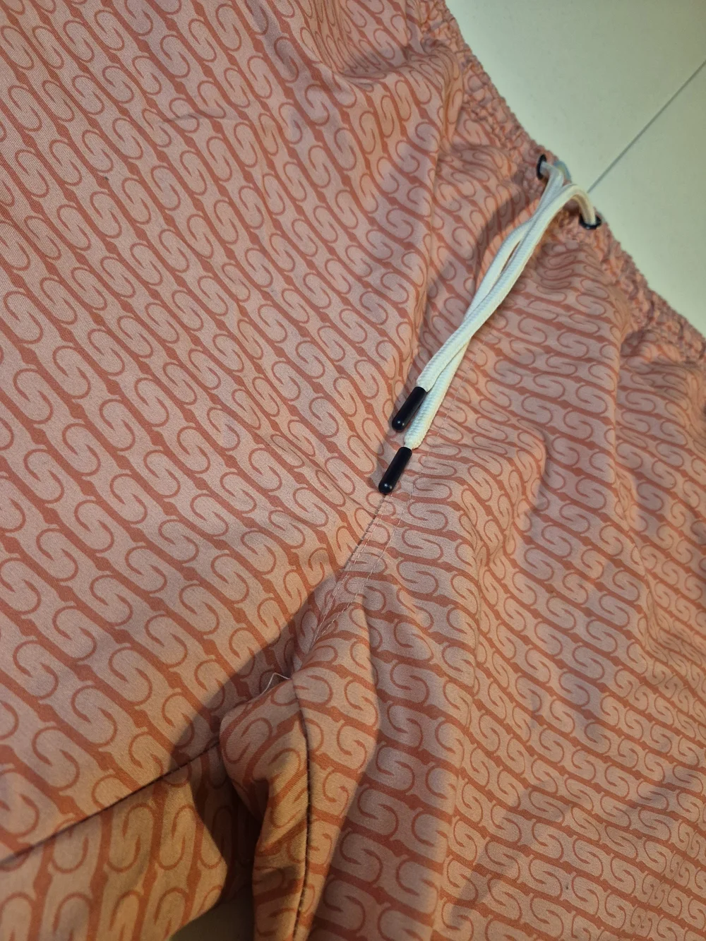 Men's Pink Patterned Swim Trunks with Drawstring Waist 4828